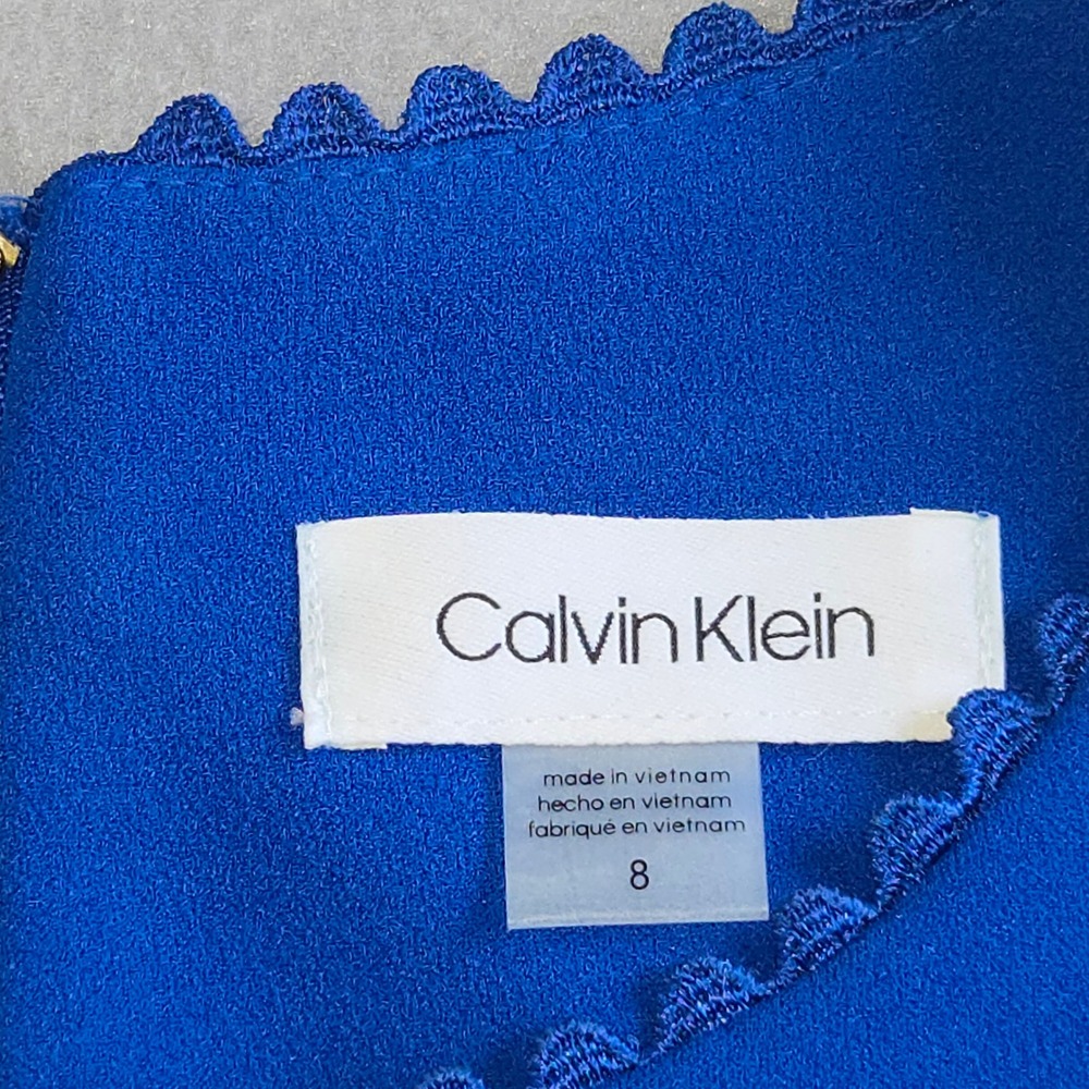 Calvin Klein Fit & Flare Dress Womens 8 Royal Blue Scalloped Trim CD9C19D6 - Picture 4 of 8